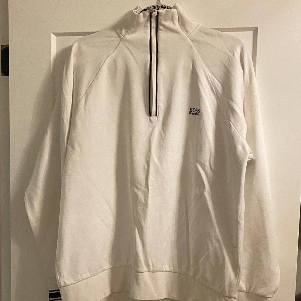 BOSS White Zip-Up Men's Sweater